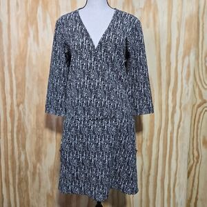 Veronica M Womens Black White Printed Short Dress V-Neck with Pockets Size Small